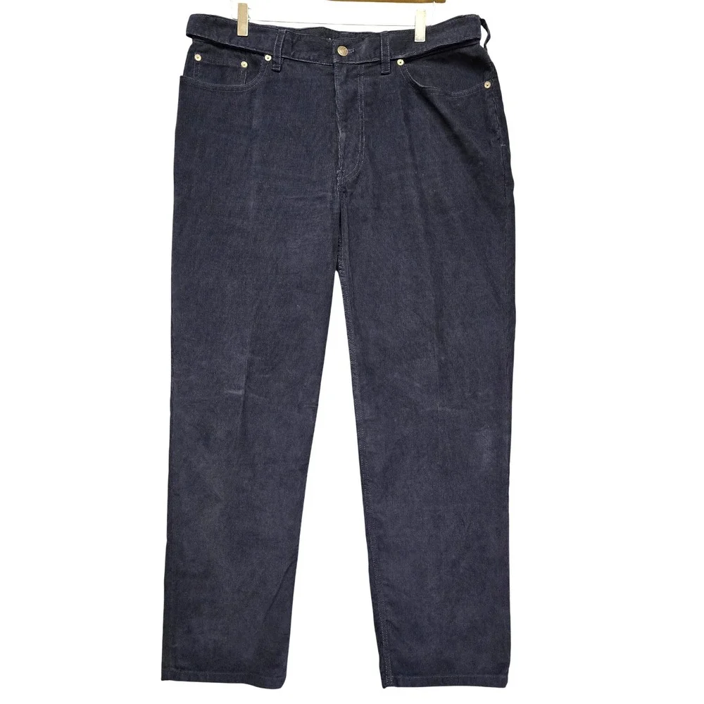 Lands' End Mens Navy Blue Corduroy Pants Comfort Waist Traditional 5-Pocket 36